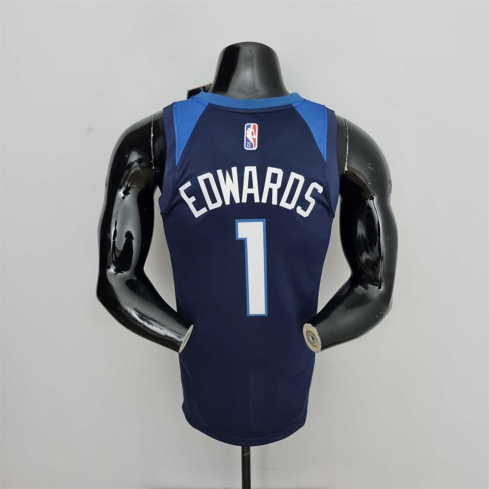 75th Anniversary Minnesota Timberwolves Edwards #1 Royal Blue NBA Jersey 6