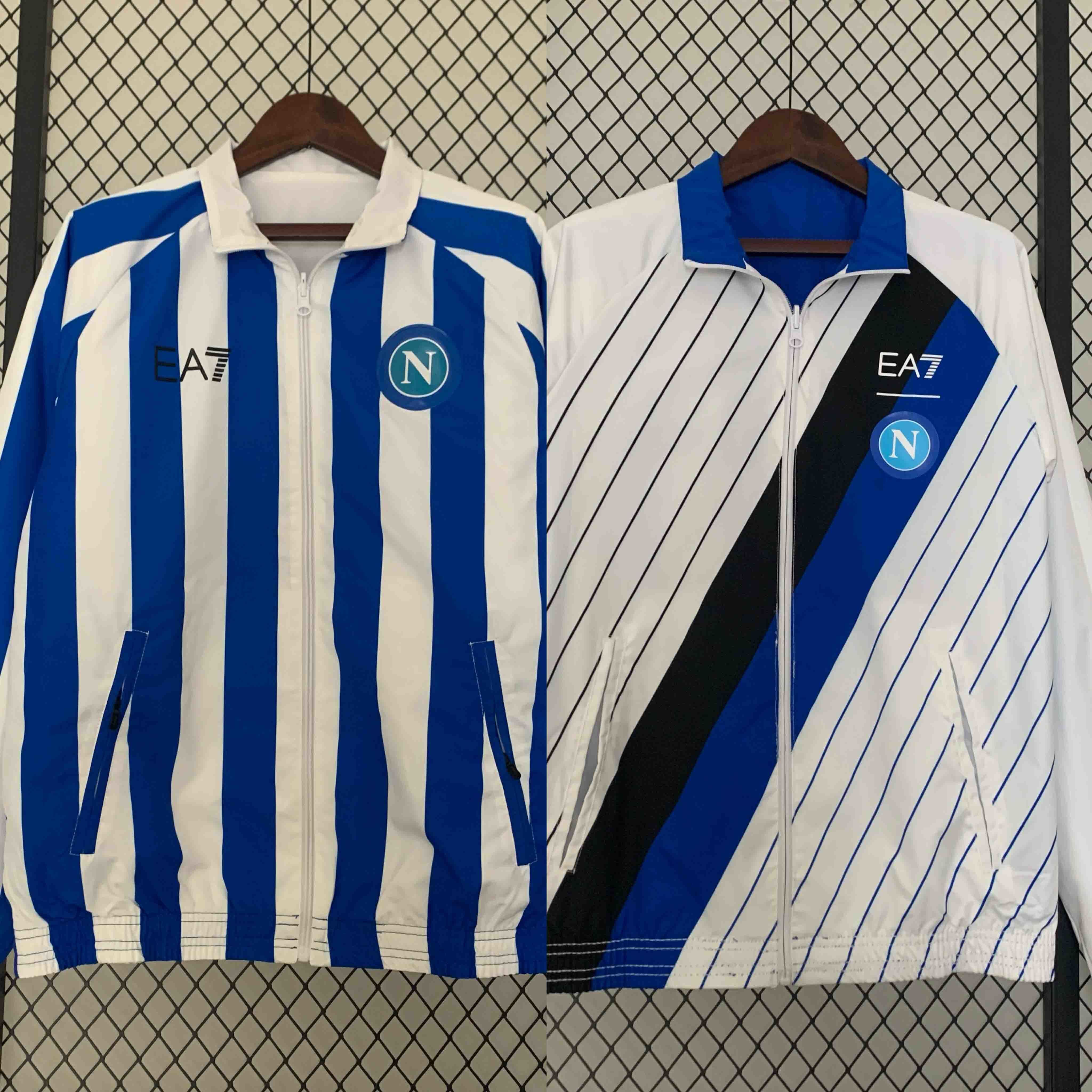 23-24 Napoli Reversible Windbreaker White&Blue Double-Sides Jacket Soccer Jerseys For Sale