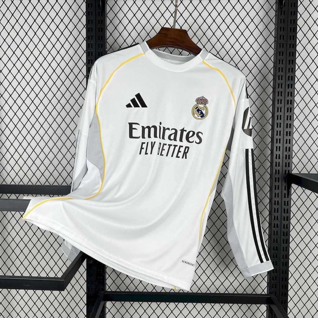 25-26 Real Madrid Home Long Sleeve Shirt Football Uniform AAAAJersey Supply Yupoo S-3XL