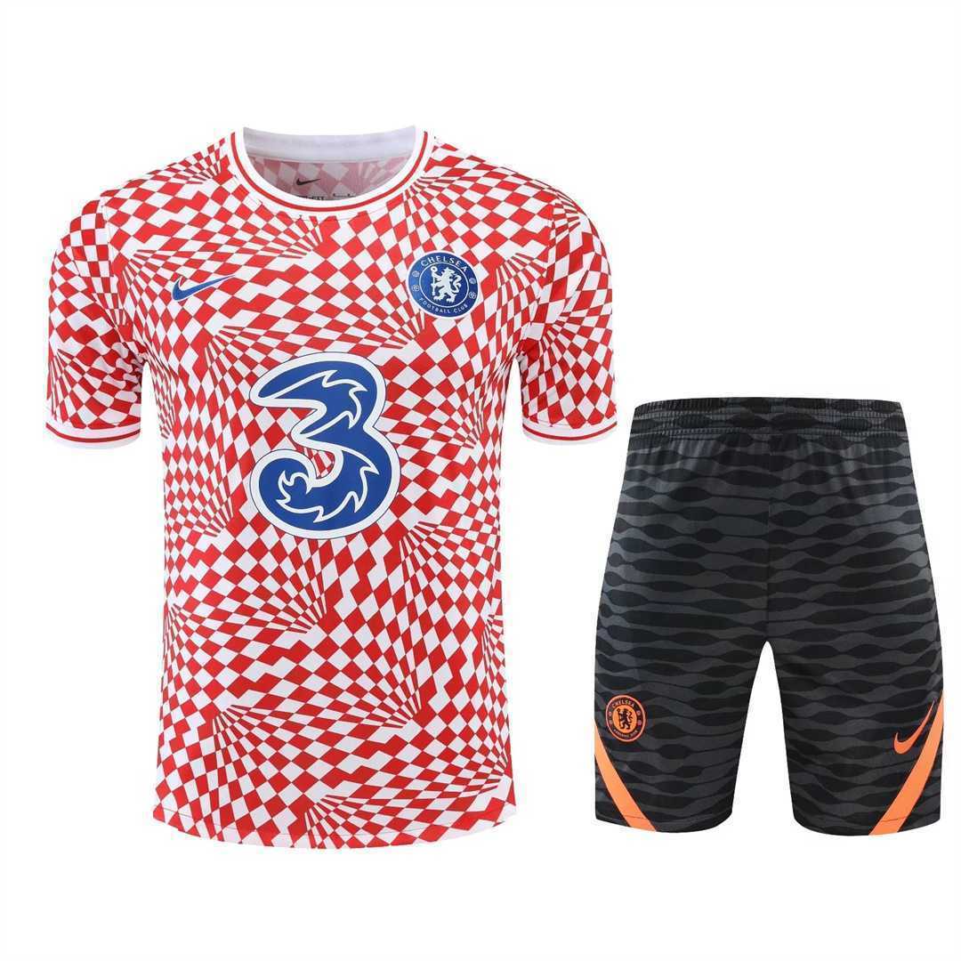 22-23 Chelsea Training Suit Short Sleeve Kit Red and White 6