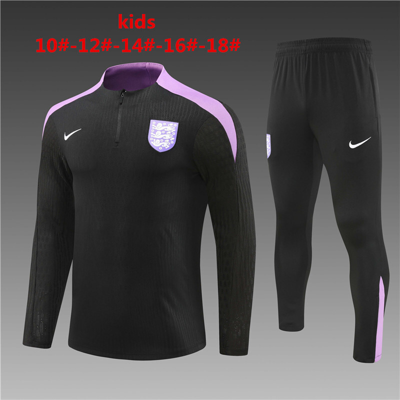 2024 England Player Kids Long Sleeve Training Suit Football Shirts