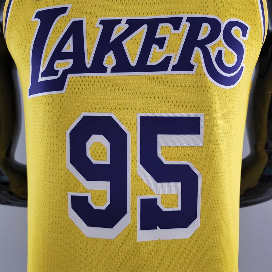 75th Anniversary TOSCANO #95 Los Angeles Lakers Yellow NBA Jersey 4