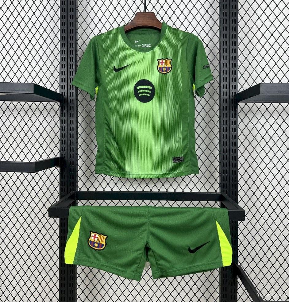 25-26 Kids Barcelona Goalkeeper Green Kit Youth Apparels Football AAAAJersey Dropship Yupoo