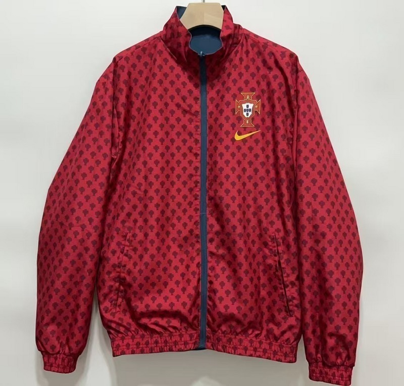 2025 Portugal Red&Blue Trench Coat Reversible Windbreaker Double-Sides Jacket