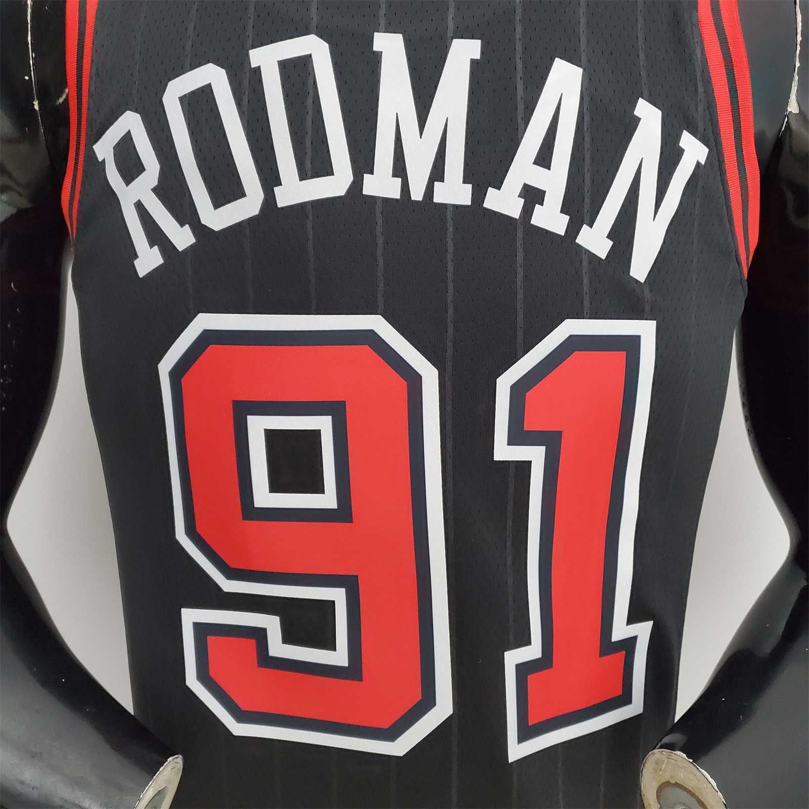75th Anniversary Rodman#91 Bulls Flyers Black NBA Jersey 1