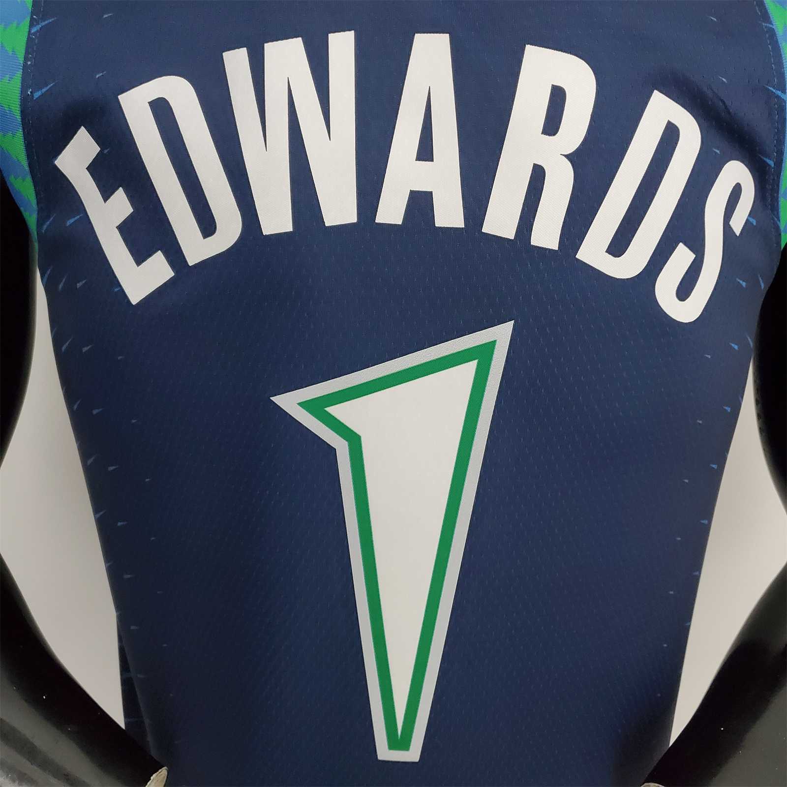 75th Anniversary 2202 Season EDWARDS#1 Minnesota Timberwolves City Edition Blue NBA Jersey 5