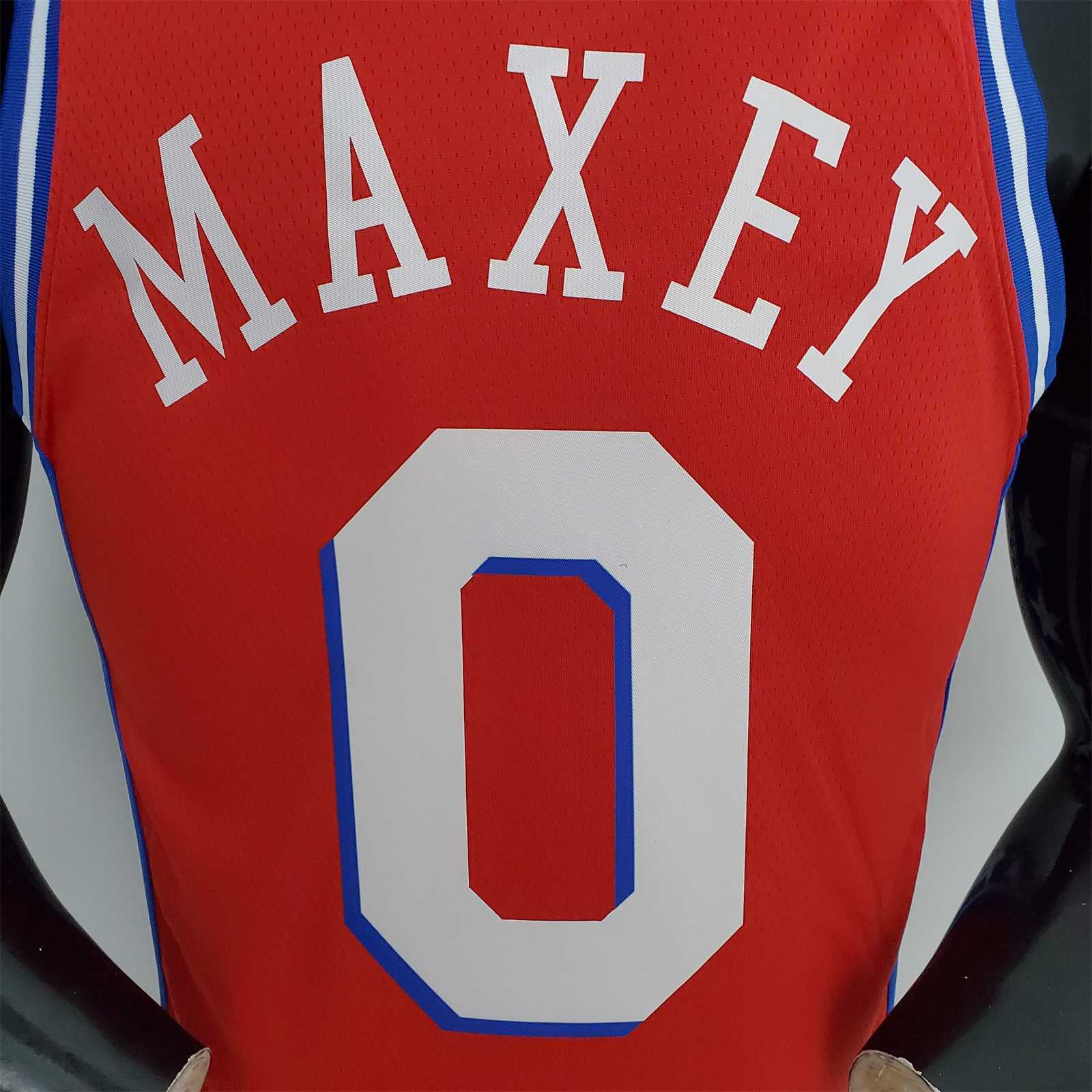 2021 MAXEY#0 76ers Jordan Themed Red NBA Jersey 3