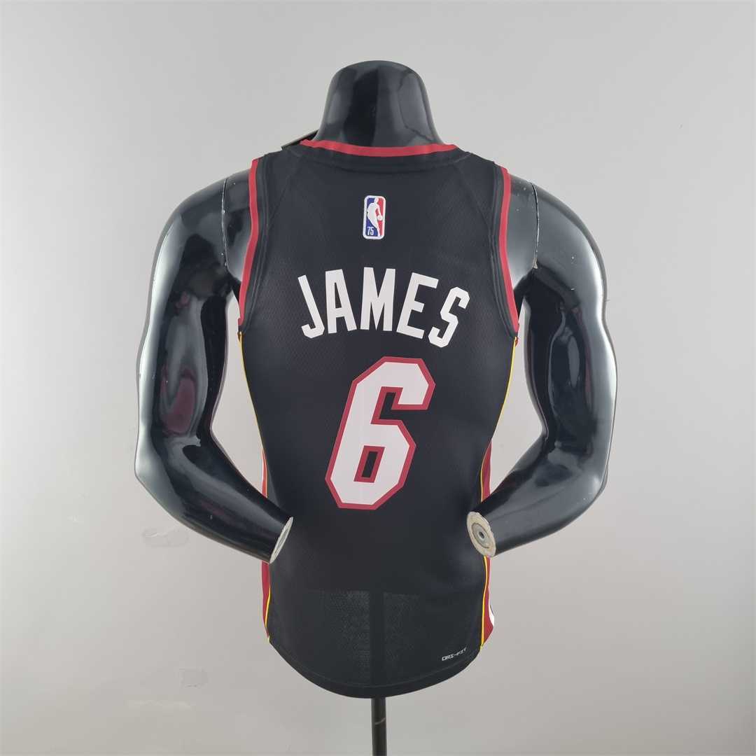 75th Anniversary Miami Heat JAMES #6 black NBA Jersey 3