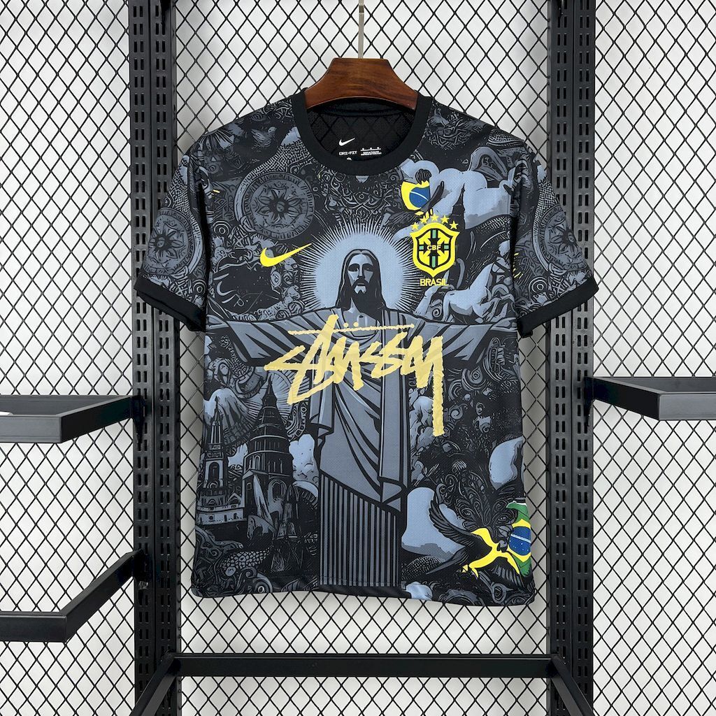 2024 Brazil Christ x Stussy Special Edition Kit Soccer T-Shirts AAAAJersey Dropship Yupoo 3