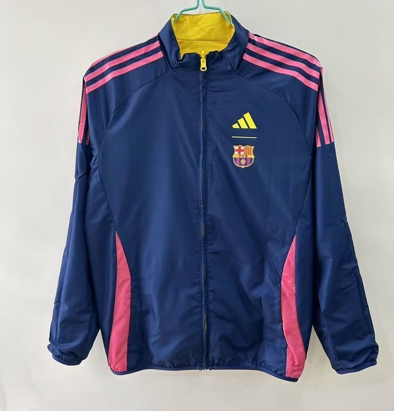 25-26 Barcelona Yellow&Blue Trench Coat Reversible Windbreaker Double-Sides Jacket