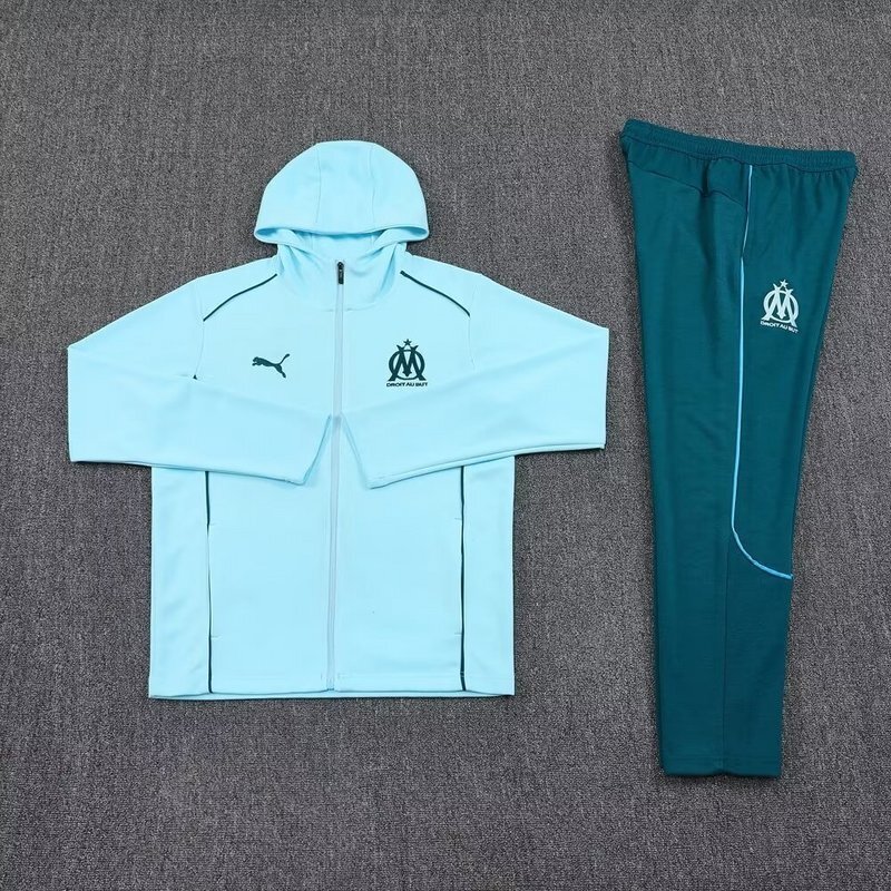 24-25 Marseille Blue Hoodie Tracksuit Long Jacket Suits 1