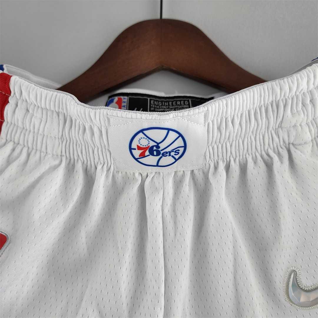 75th Anniversary Philadelphia 76ers NBA Shorts White Blue Trim 4
