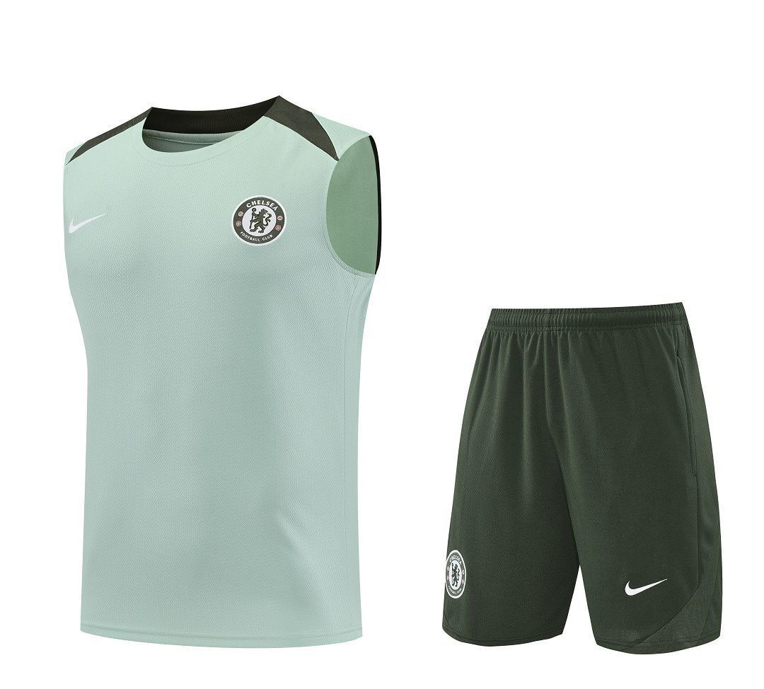 25-26 Chelsea Light Green Training Kits Football Vest Suits 3