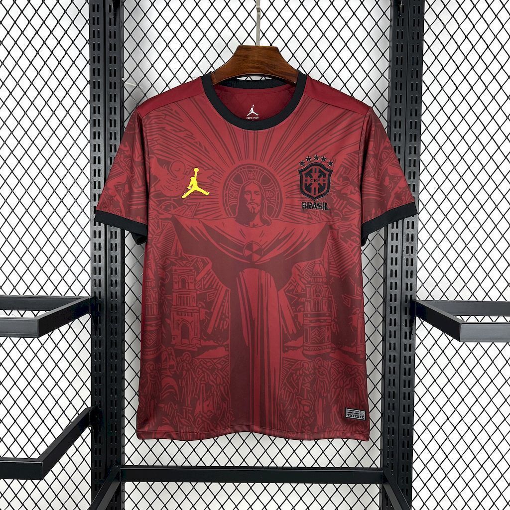 2025 Brazil x Jordan Cristo Redentor Red Special Kit Football Apparels Soccer AAAAJersey Yupoo 1
