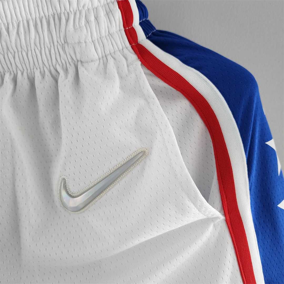 75th Anniversary Philadelphia 76ers NBA Shorts White Blue Trim 1