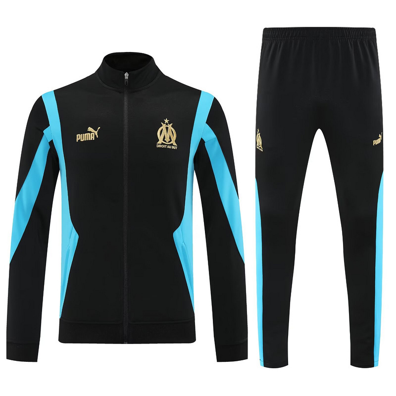 25-26 Marseille Black Football Tracksuits Long Jacket Suits