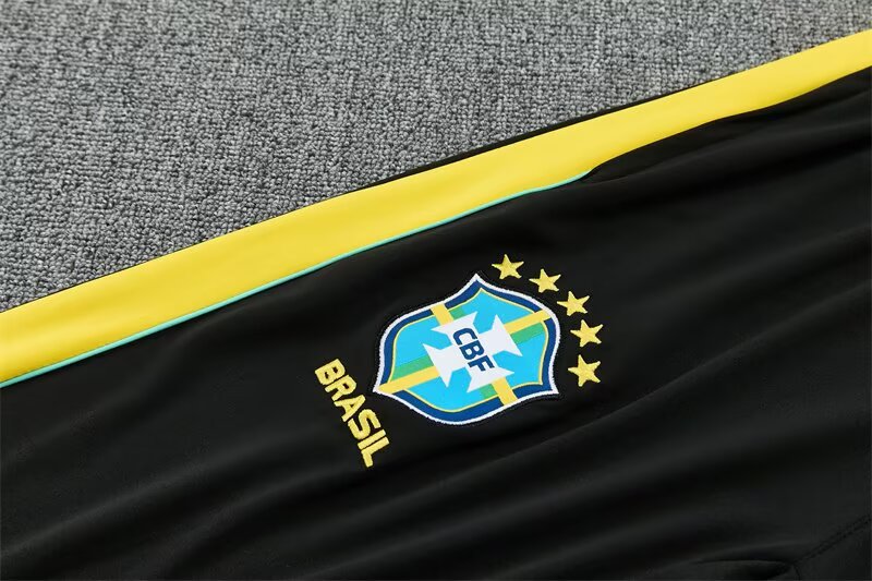 2026 Jordan Brazil Mens Black with Yellow Half Pull Training Suit Yupoo 8 3