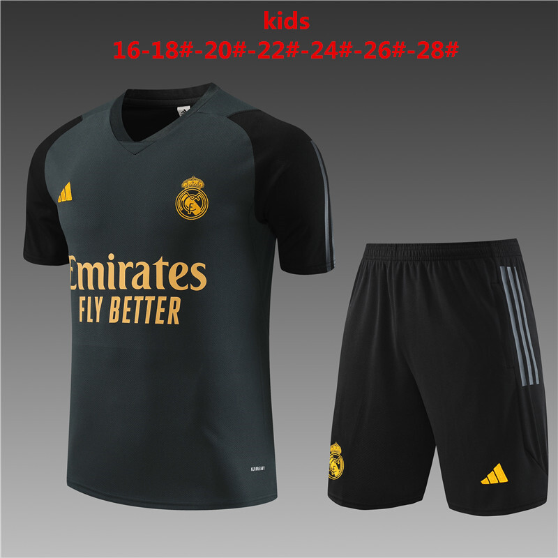 23-24 Real Madrid Kids Kits Black Short Traning Suits Soccer Jerseys Yupoo