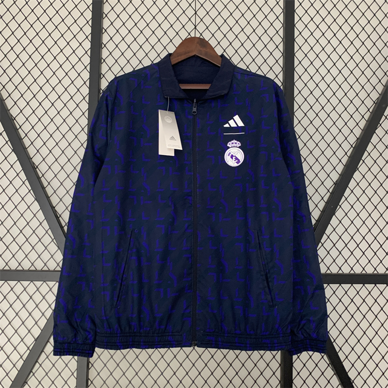 23-24 Real Madrid Trench Coat Reversible Windbreaker Navy 14