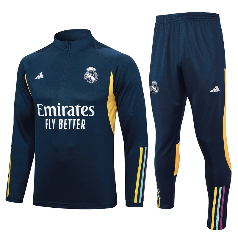 23-24 Real Madrid Long Sleeve Half-Pull Navy Training Suit Cheap Jerseys Yupoo