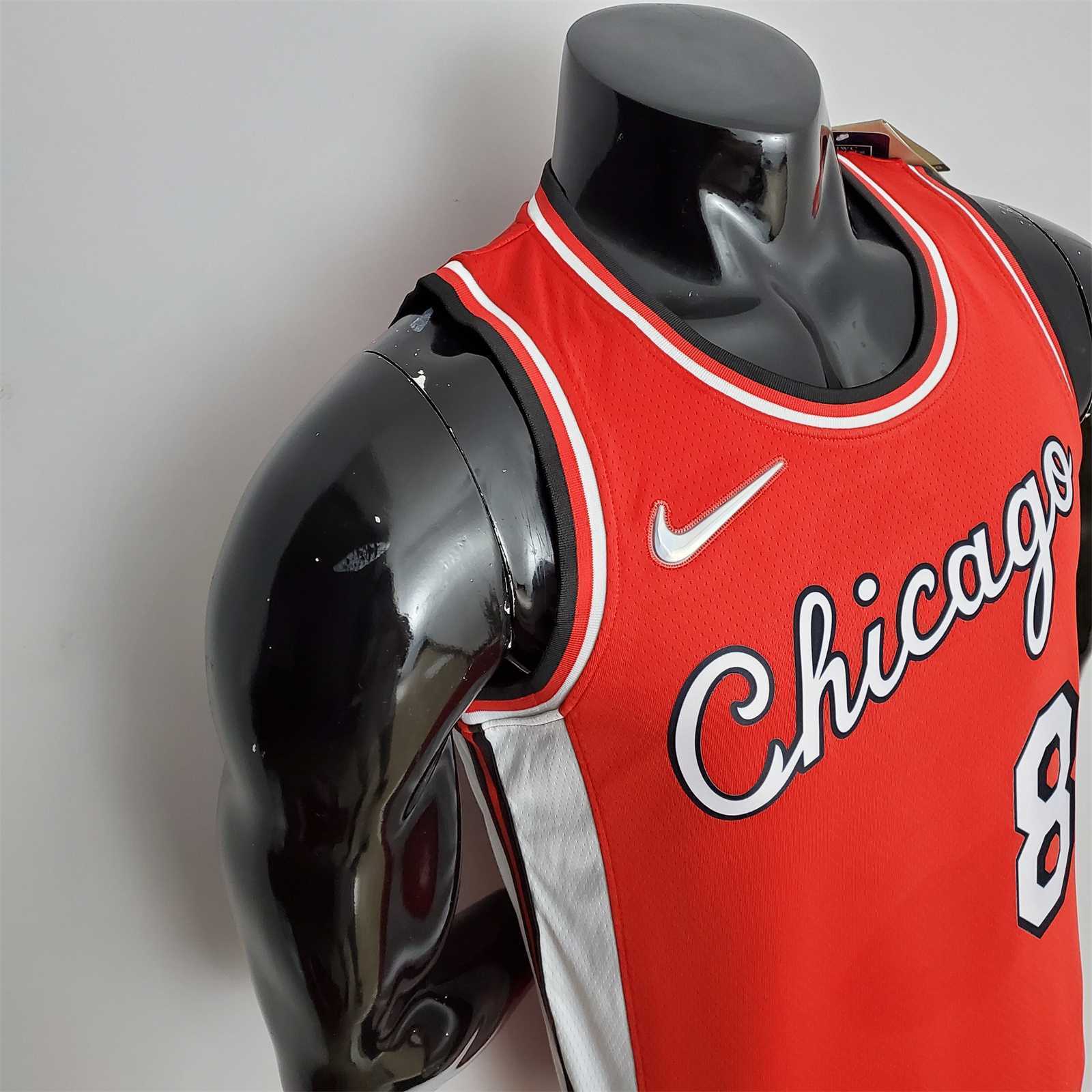 75th Anniversary 2022 Season Chicago Bulls LAVINE#8 City Edition Red NBA Jersey 7