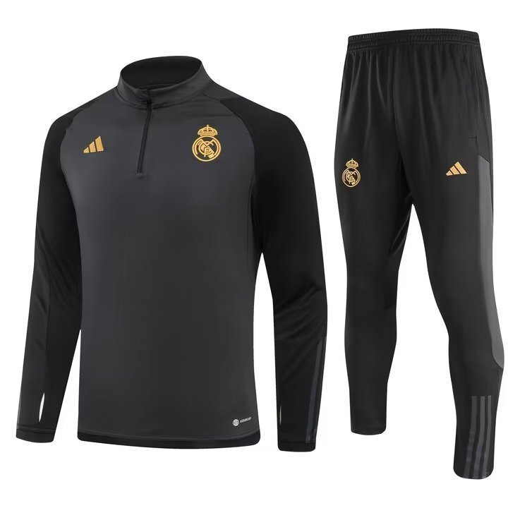 23-24 Real Madrid Long Sleeve Kits Black Training Suit Football Jerseys Yupoo