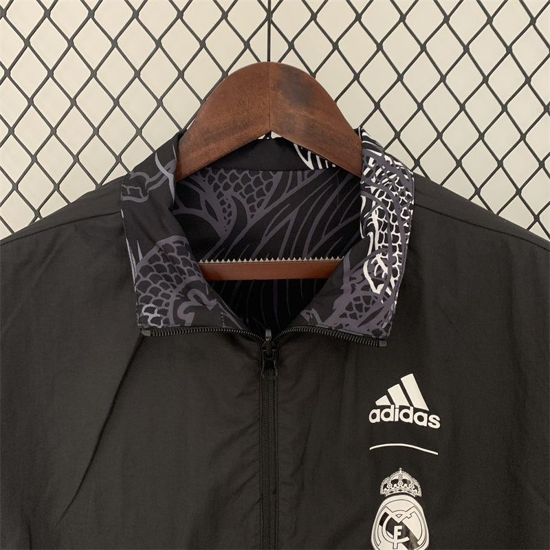 23-24 Real Madrid Trench Coat Reversible Dragon Windbreaker Black 5