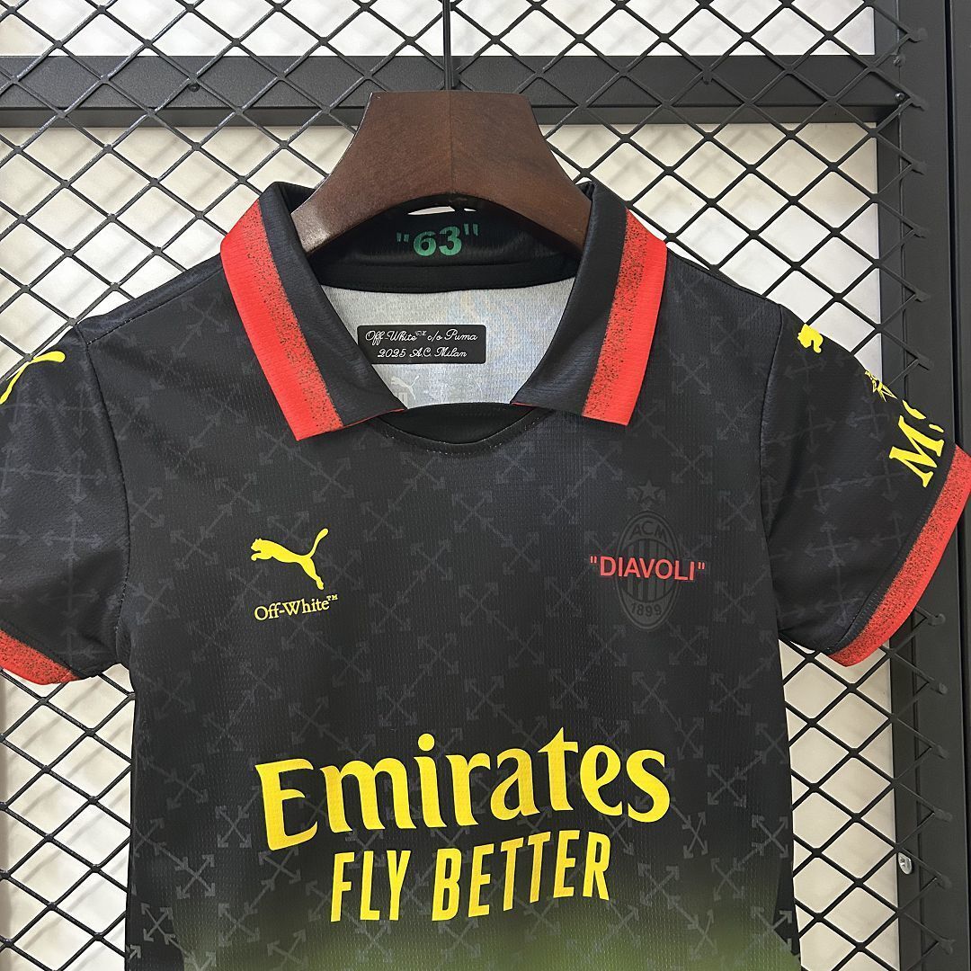 25-26 AC Milan x OFFWHITE Fourth Black Kid Kits Youth Apparels AAAAJersey Dropship Yupoo 5