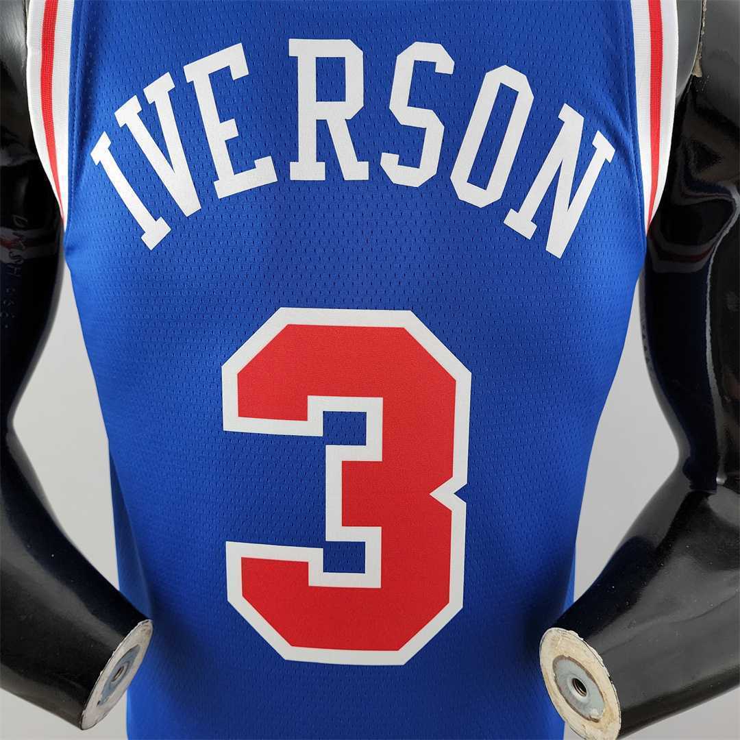 Retro Philadelphia 76ers Iverson #3 crew neck blue NBA Jersey 8