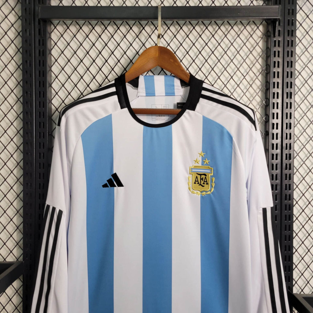 2022 Long Sleeved 3 Stars Argentina Home S-XXL Cheap Soccer Jerseys 1
