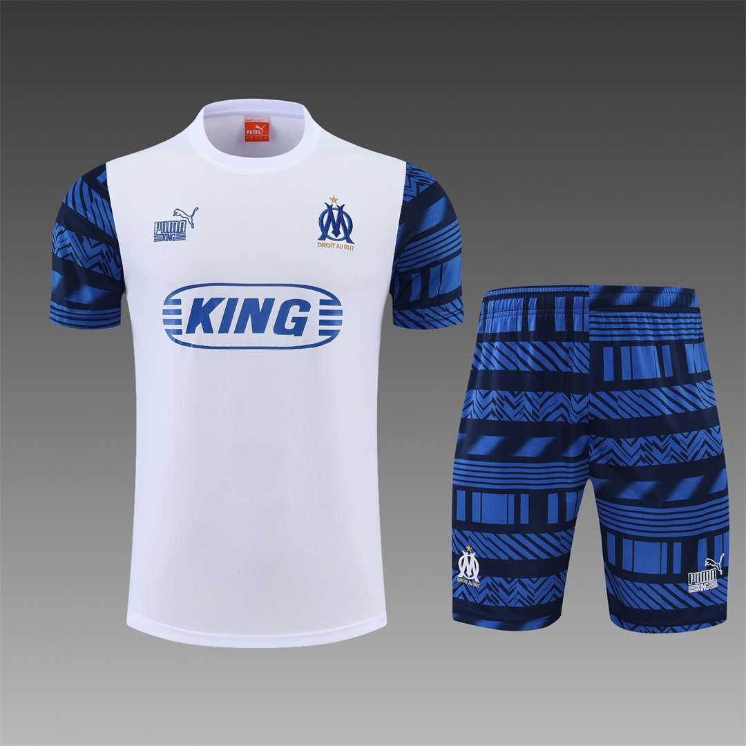 22-23 Marseille Training Suit Short Sleeve Kit White Grey 1