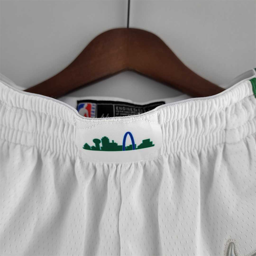 2022 Dallas Mavericks Urban Edition NBA Shorts White Green Trim 3