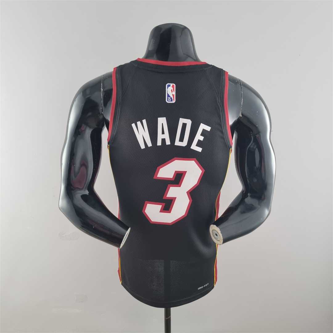 75th Anniversary Miami Heat WADE #3 black NBA Jersey 4