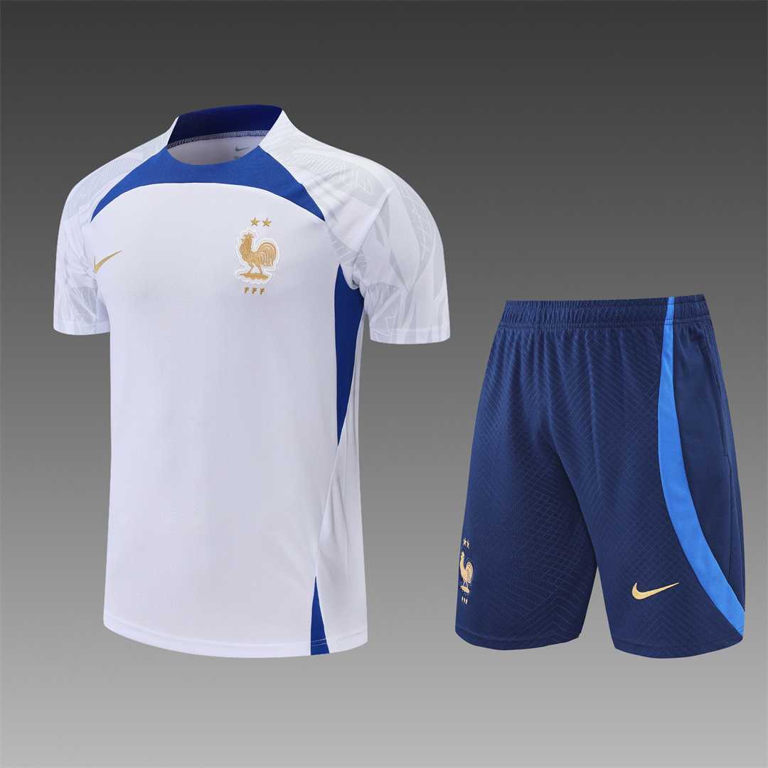 2022 France Training Suit Short Sleeve Kit White Blue
