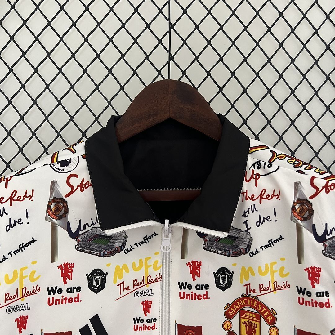 23-24 Manchester United Reversible Windbreaker Black&White Double-Sides Jacket Best Jerseys Yup 1