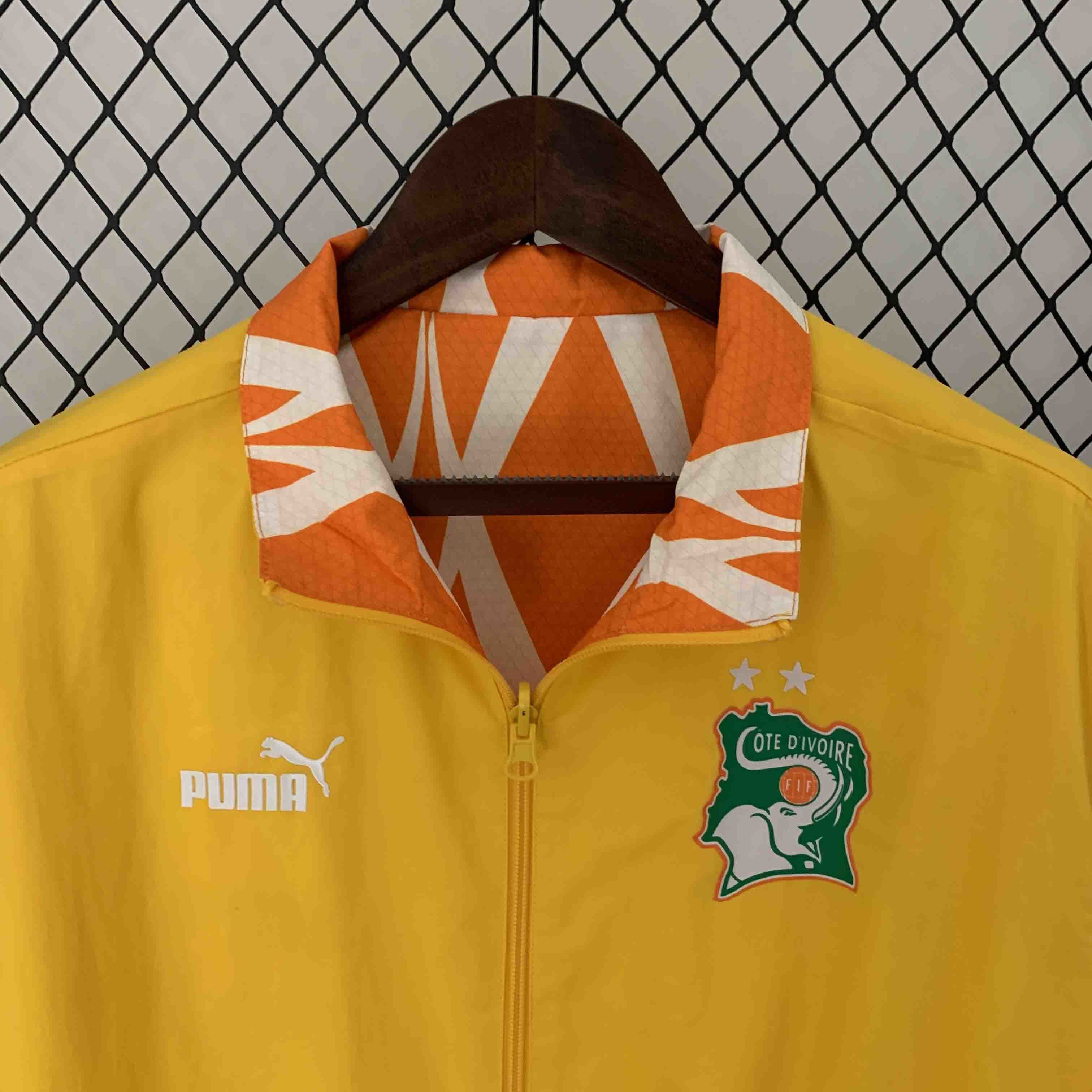 2024 Ivory Coast Reversible Windbreaker Yellow&Orange Double-Sides Jacket Soccer Jerseys For Sa 2