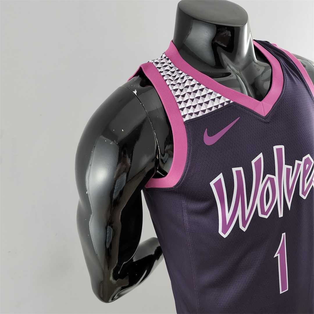 Minnesota Timberwolves EOWAROS#1 Black and Purple NBA Jersey 5