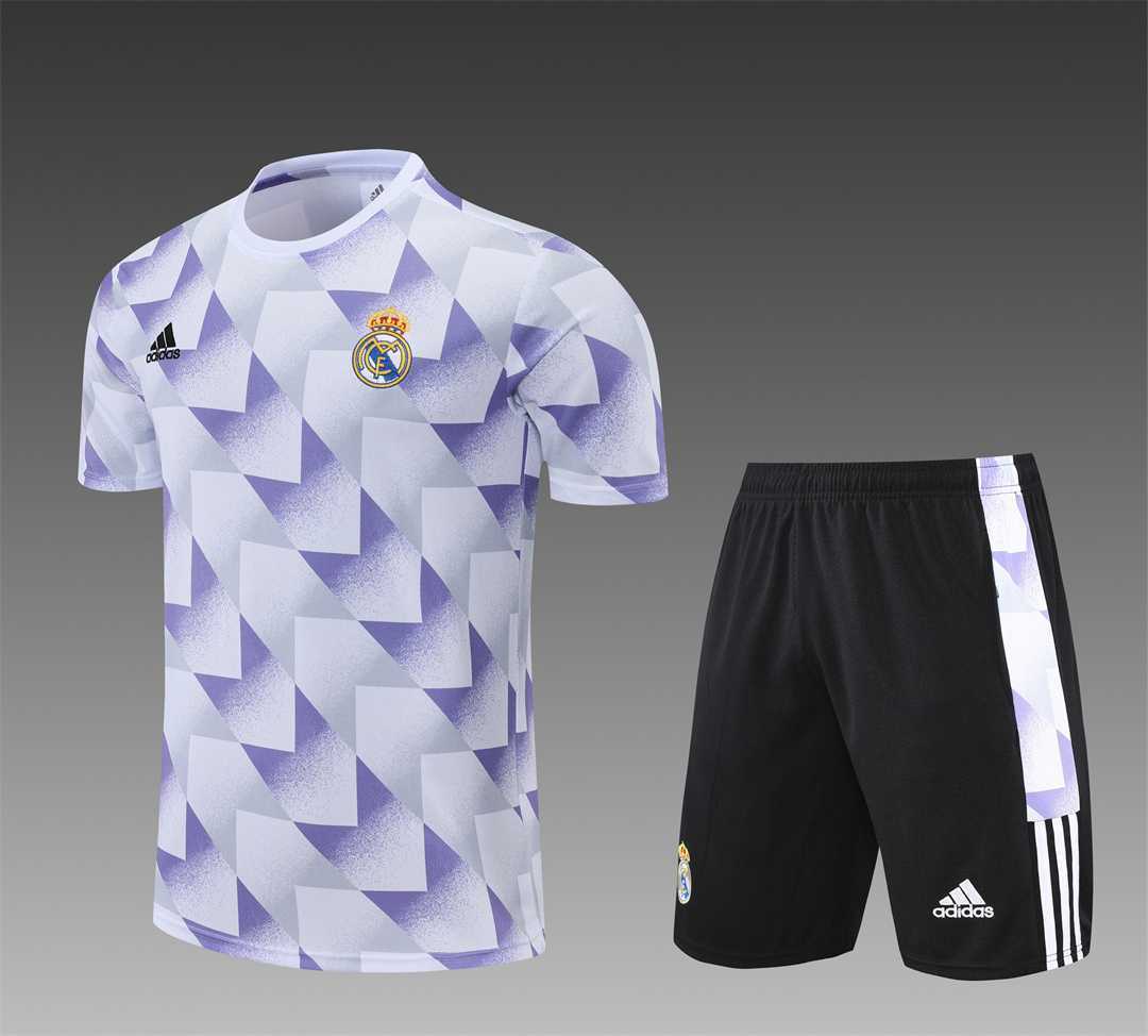 22-23 Real Madrid training suit short sleeve kit white and blue colorblock
