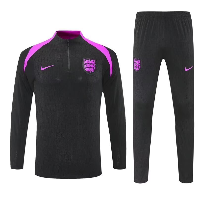 25-26 England Black Training Kits Long Football Tracksuits