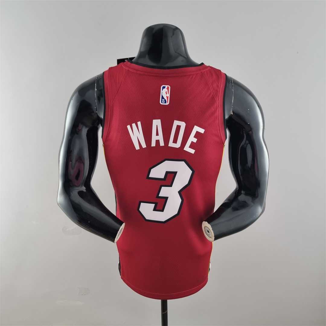75th Anniversary Miami Heat Jordan WADE #3 Burgundy NBA Jersey 9