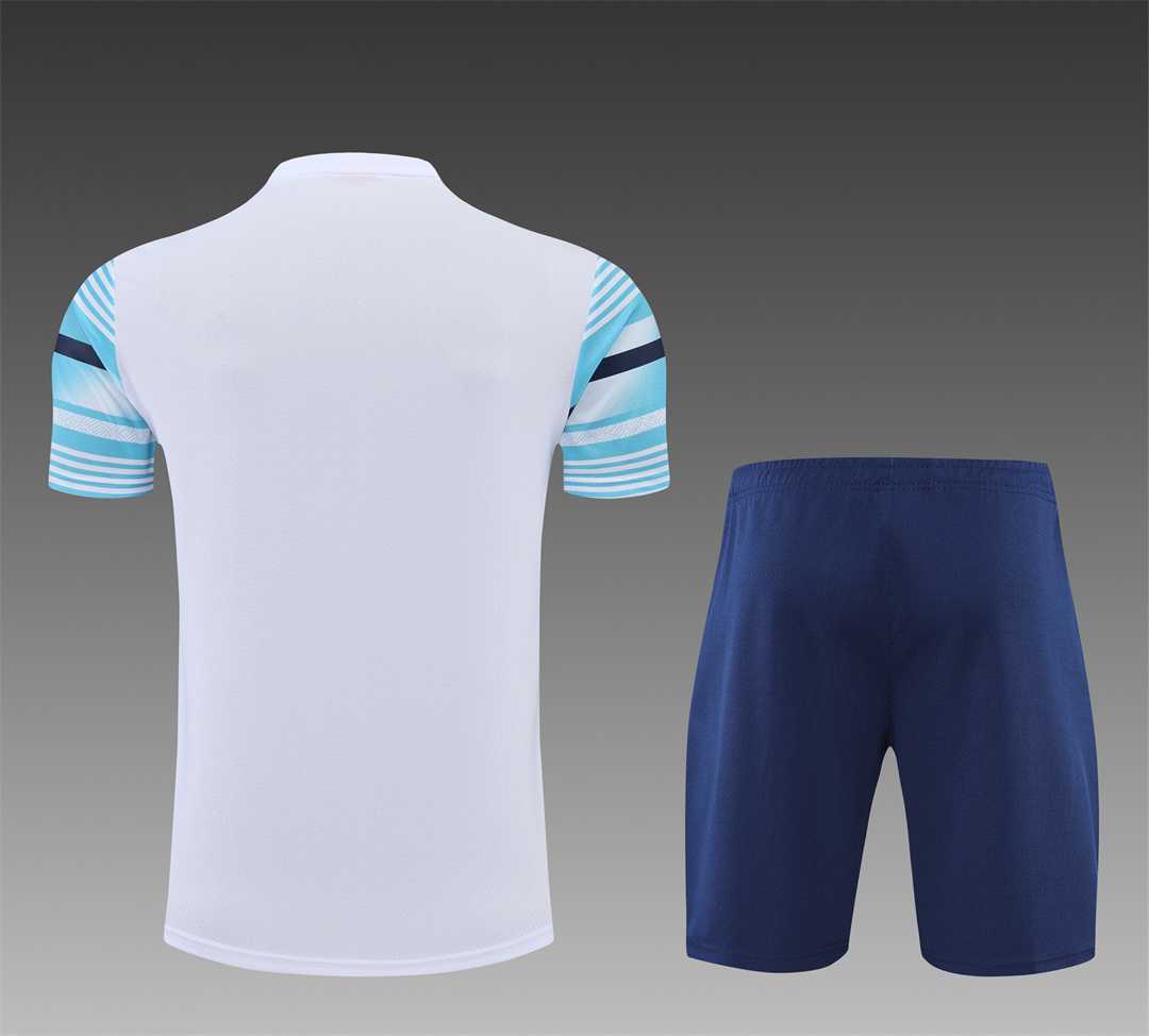 22-23 Manchester City Training Wear Short Sleeve Kit White and Blue Colorblock 8