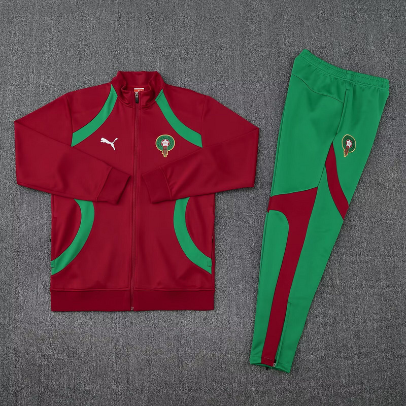 25-26 Morocco Red Football Tracksuit Long Jacket Suits 1