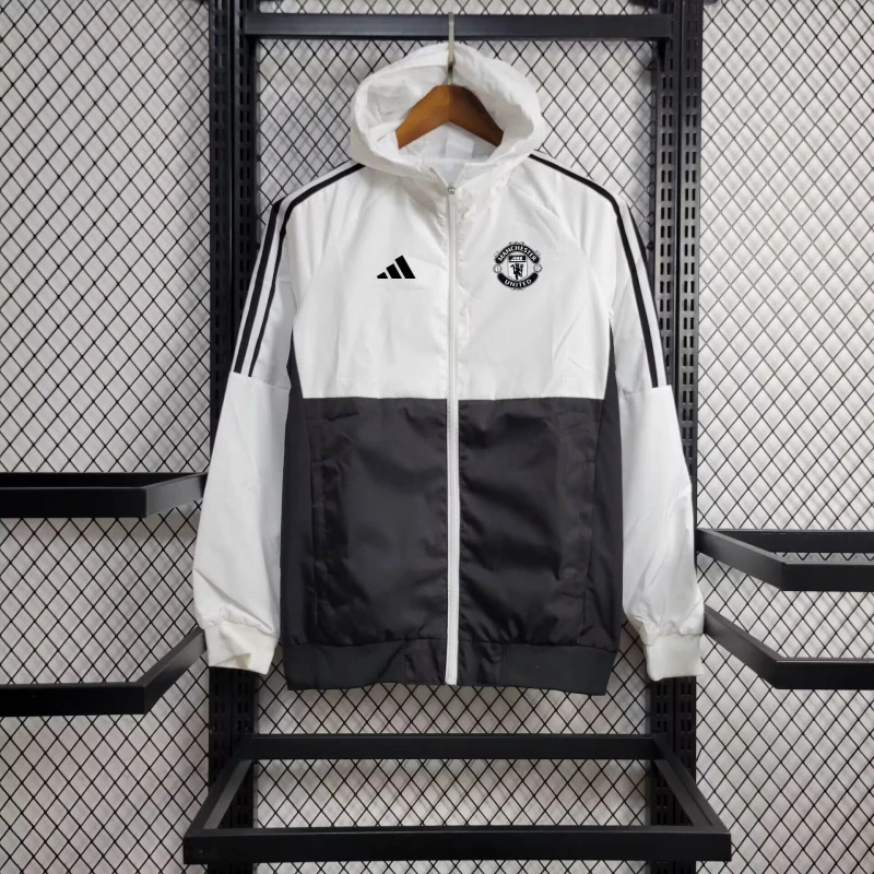 2024 Manchester United White and Black Windbreaker Jacket Football Replicas Yupoo