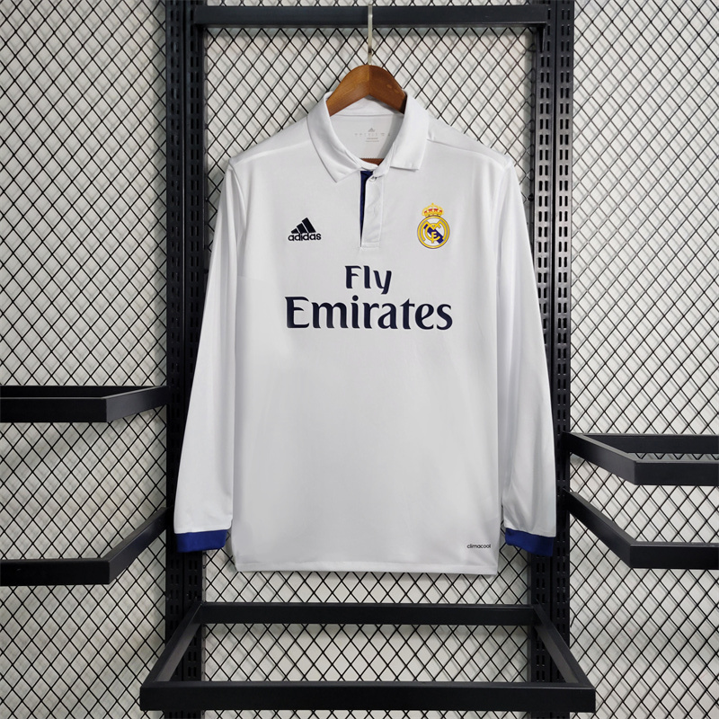 16-17 Retro Real Madrid home Long Sleeve Size S-XXL Soccer Jersey