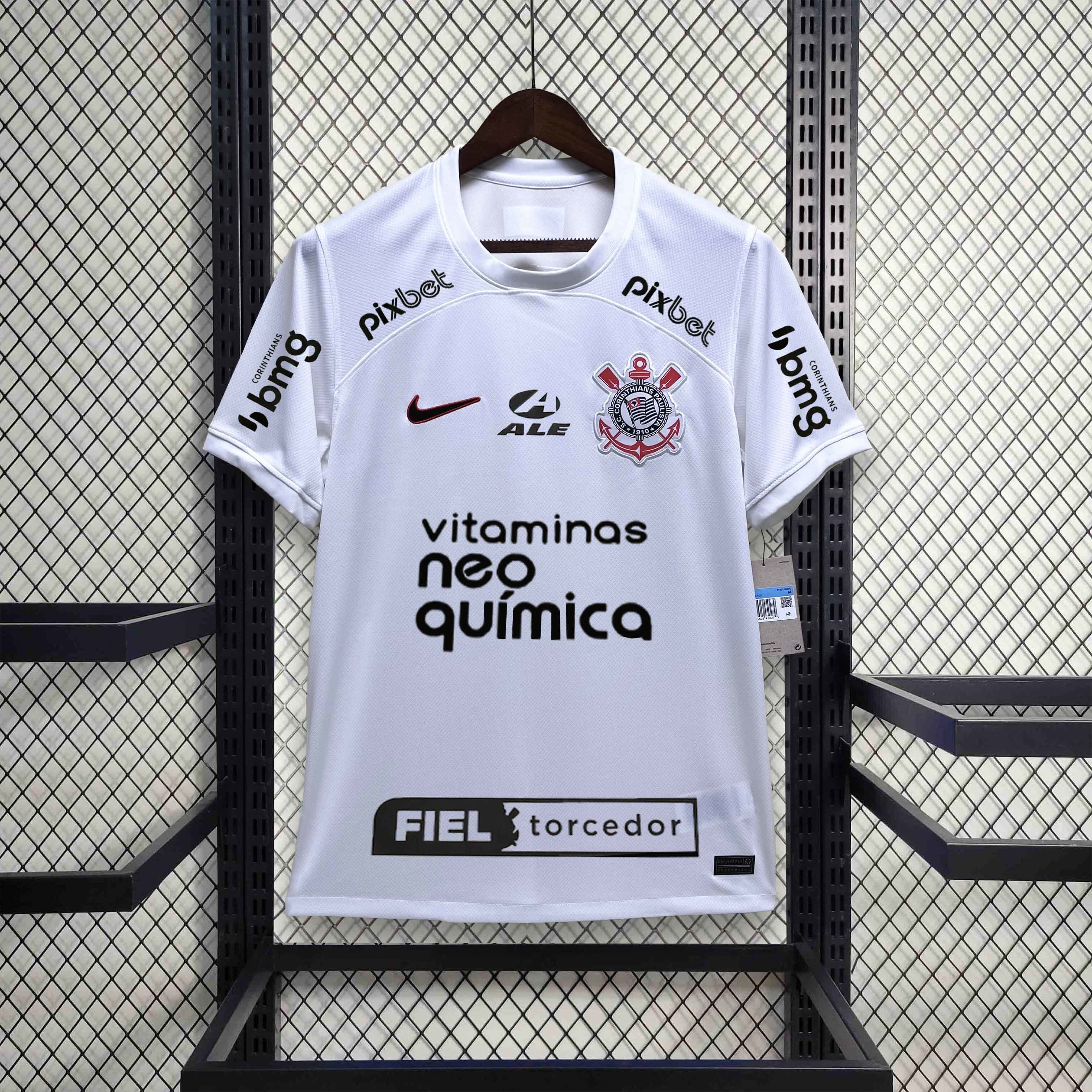 23-24 Corinthians Home Kit With All Sponsor White Shirt Soccer Jerseys For Sale