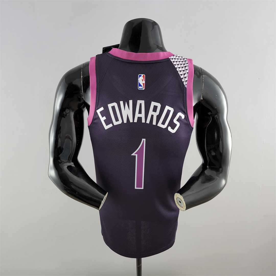 Minnesota Timberwolves EOWAROS#1 Black and Purple NBA Jersey 3