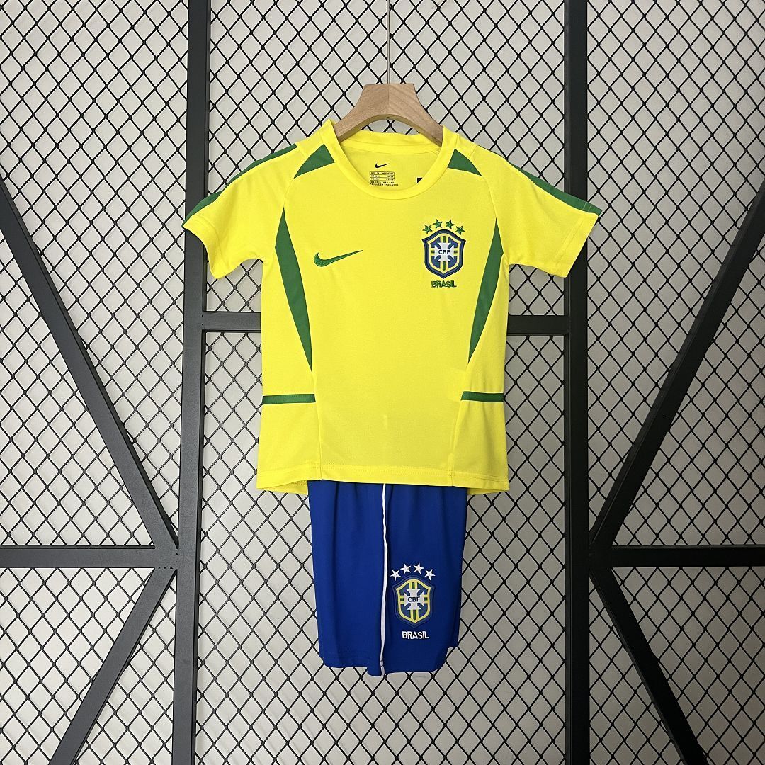 2002 Brazil Home Retro Kids Kit World Cup Shirt Soccer Jerseys Yupoo