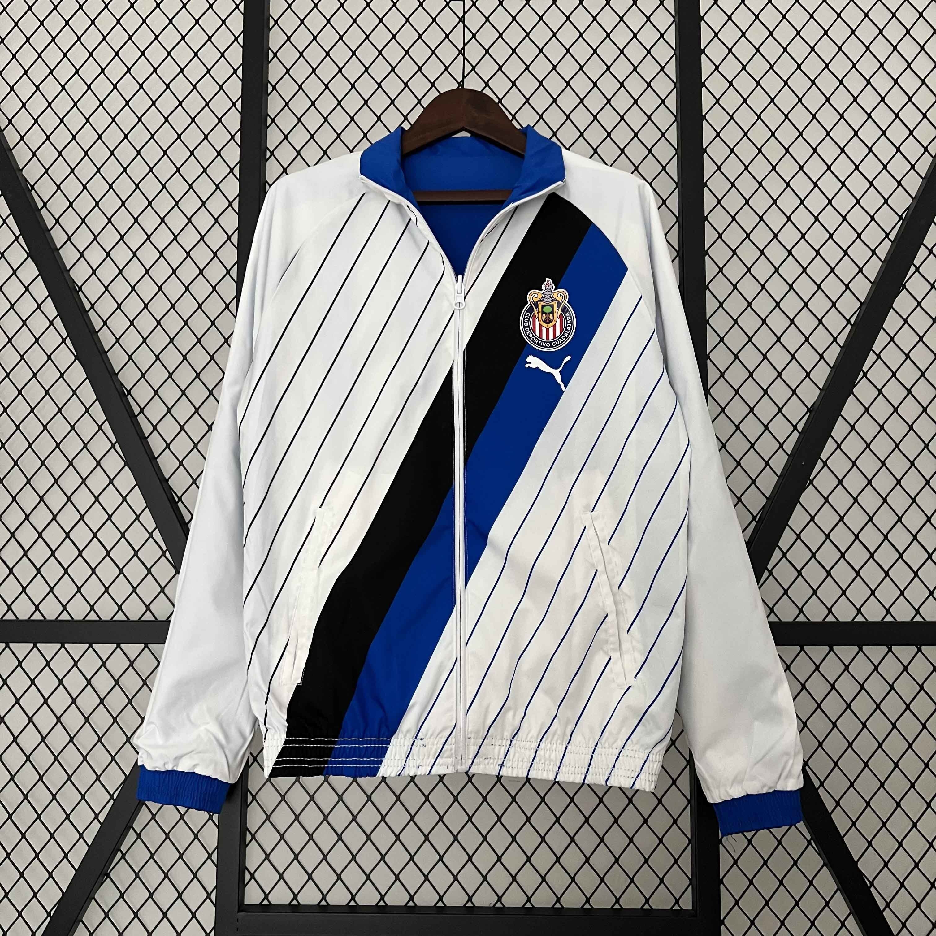 23-24 Chivas Reversible Windbreaker White&Blue Double-Sides Jacket Soccer Jerseys For Sale 1