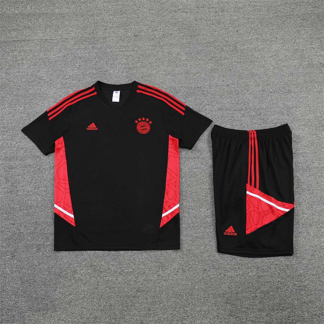 22-23 Bayern Munich training suit short sleeve kit red black 15