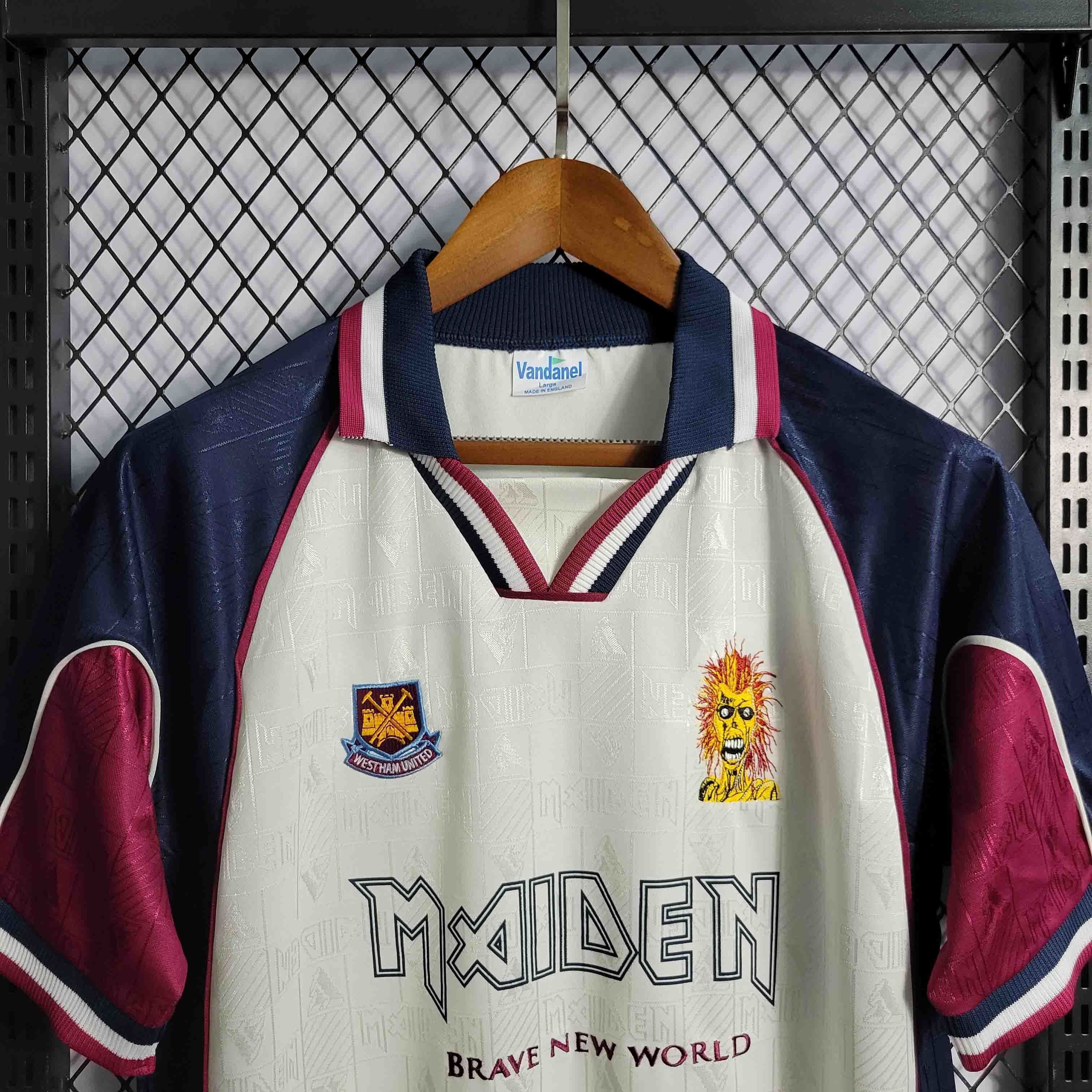 99-00 West Ham Iron Maiden Away Joint Board Retro Kit Vintage Shirt 4